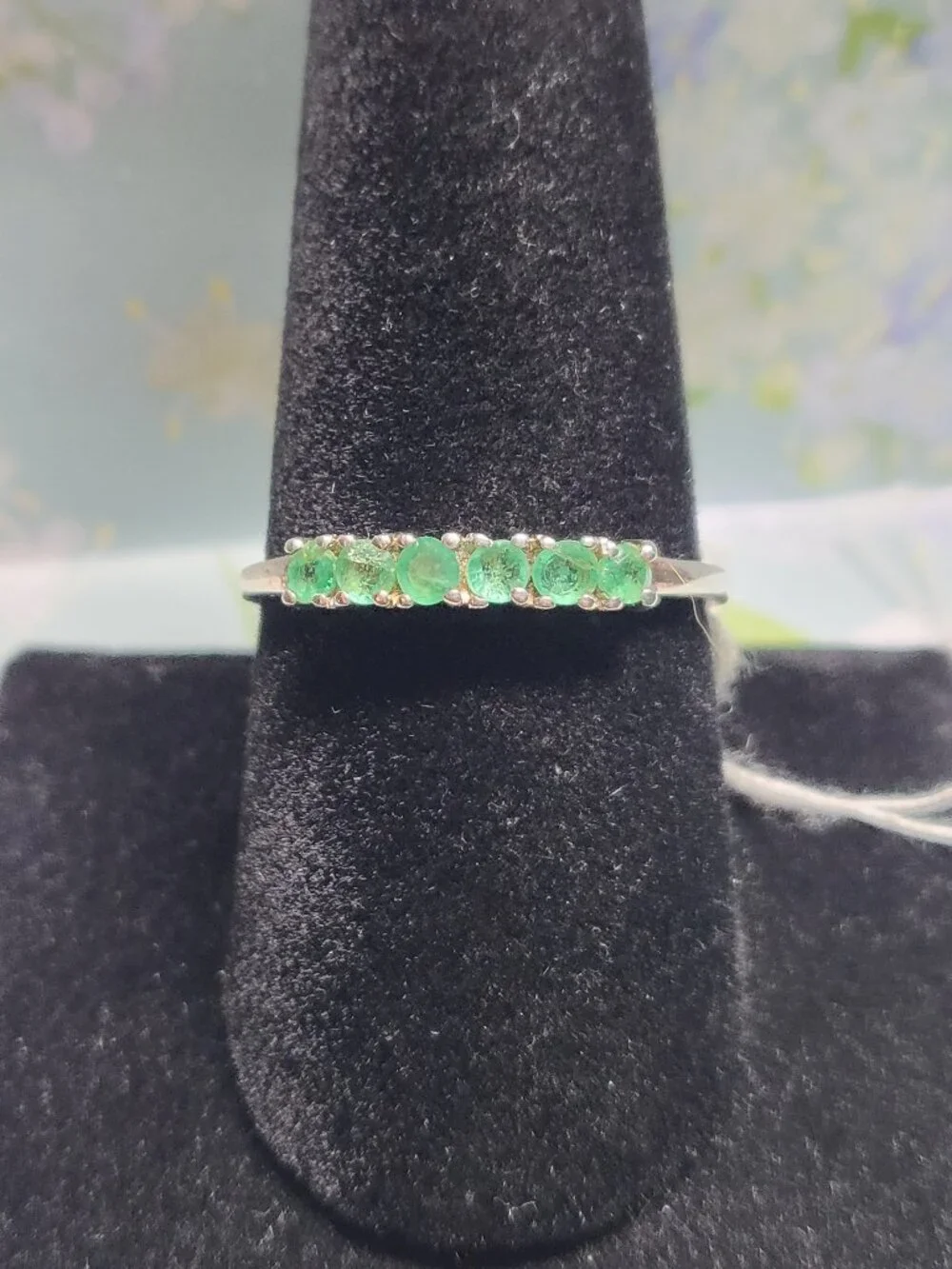 Natural Emerald Half Eternity Sterling Silver Band Ring